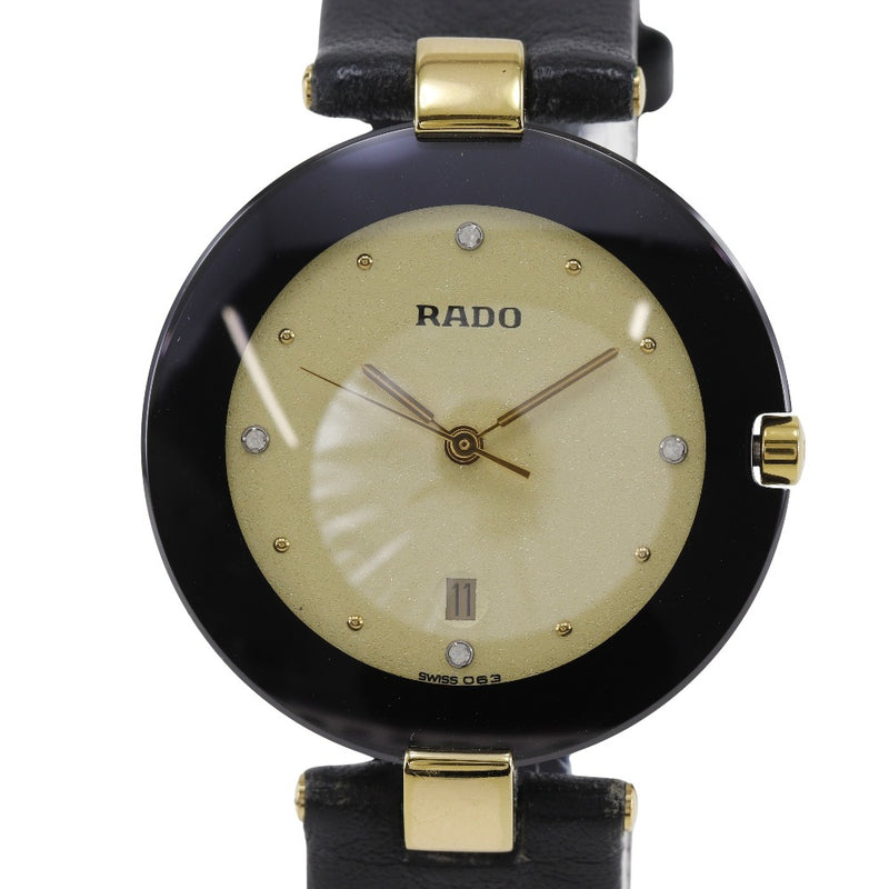 【RADO】ラドー
 ダイアスター クポール 腕時計
 4Pダイヤ 129.4075.4N ステンレススチール×型押しレザー クオーツ アナログ表示 ゴールド文字盤 Diaster coupole メンズ