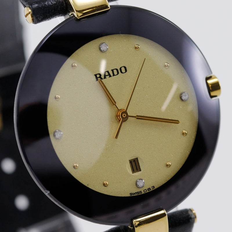 【RADO】ラドー
 ダイアスター クポール 腕時計
 4Pダイヤ 129.4075.4N ステンレススチール×型押しレザー クオーツ アナログ表示 ゴールド文字盤 Diaster coupole メンズ