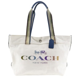 [Coach] Coach logo Tote Bag 91170 Cotton White Handbag A4 Snap button LOGO Unisex B-Rank