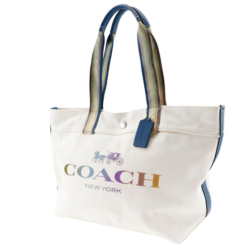 [Coach] Coach logo Tote Bag 91170 Cotton White Handbag A4 Snap button LOGO Unisex B-Rank