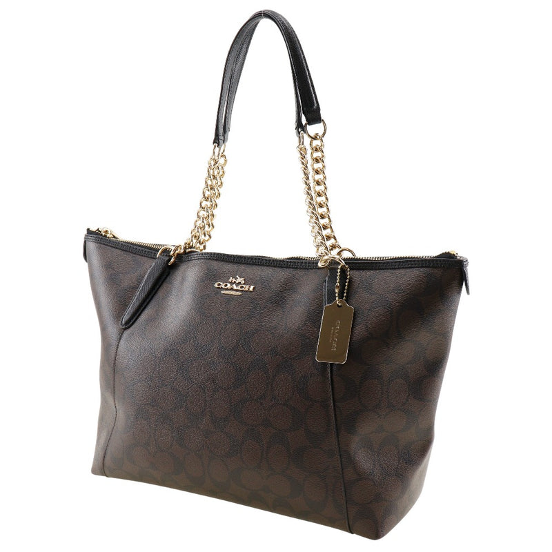 [Coach] Coach ChainTote Tote Bag Signature F37079 PVC Brown Shoulder handbag A4 Fastener Chain TOTE Ladies