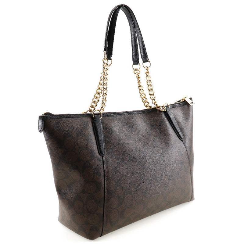 [Coach] Coach ChainTote Tote Bag Signature F37079 PVC Brown Shoulder handbag A4 Fastener Chain TOTE Ladies