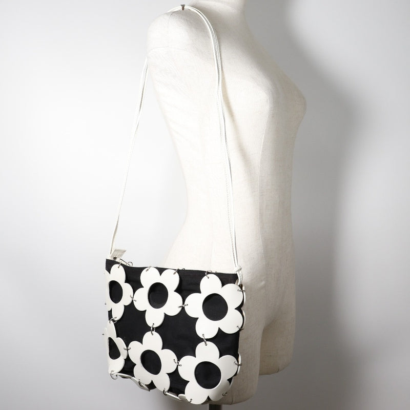 [Celine] Bolso de hombro de flores de Celine cuero x lienzo de la harina de sujetador de hombro blanco/negro