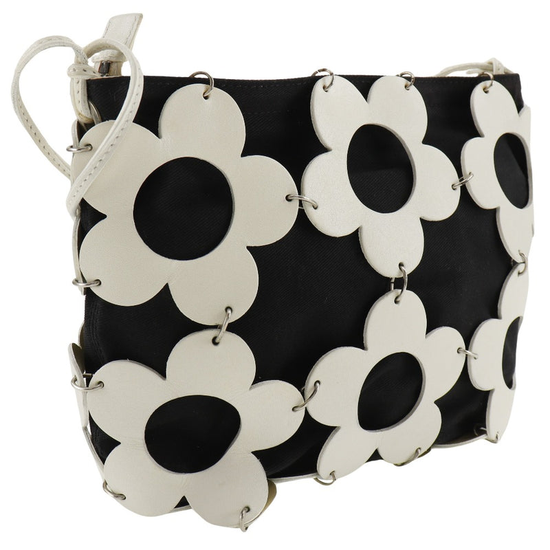 [Celine] Bolso de hombro de flores de Celine cuero x lienzo de la harina de sujetador de hombro blanco/negro