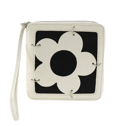 [Celine] Celine Flower Bi -Fold Wallet Leather X Canvas Off White/Black紧固件女士女士