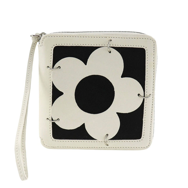 [Celine] Celine Flower Bi -Forth Billet de cuero x lienzo de la harina blanca/negra Darina Damas