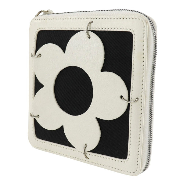 [Celine] Celine 
 Flor de dos placas de billetera 
 Lienzo de cuero x de la harina blanca/negra Darina Damas