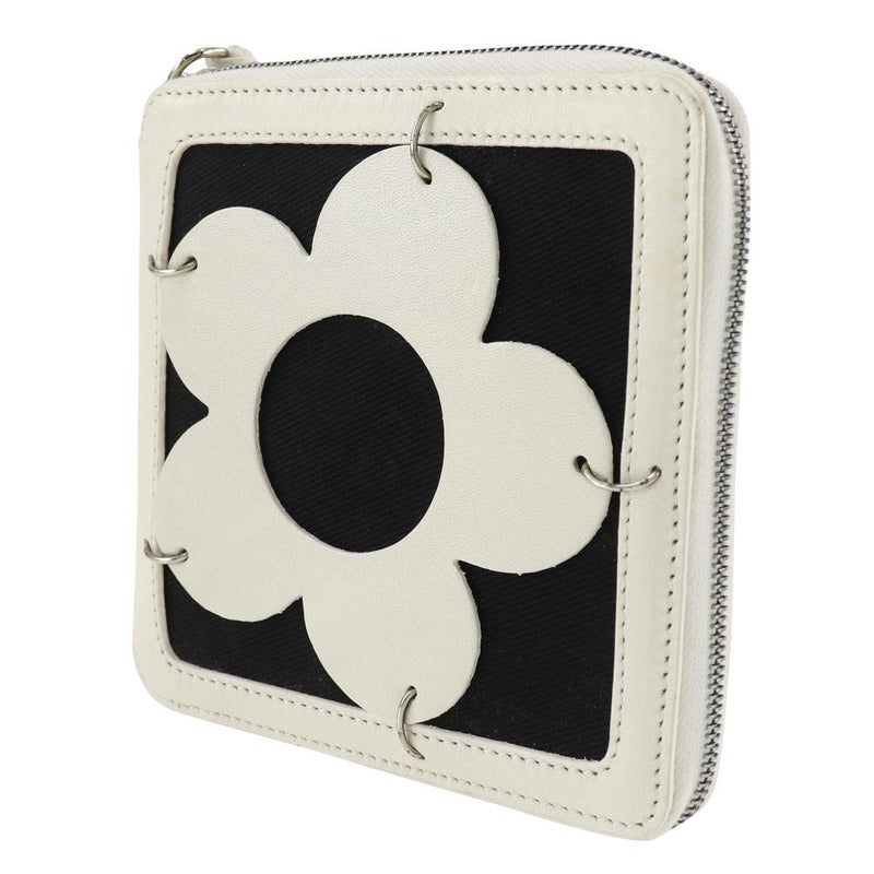 [Céline] Céline Flower Bi - Portefeuille en cuir x toile off Blanc / Noir Farine Farine Mesdames