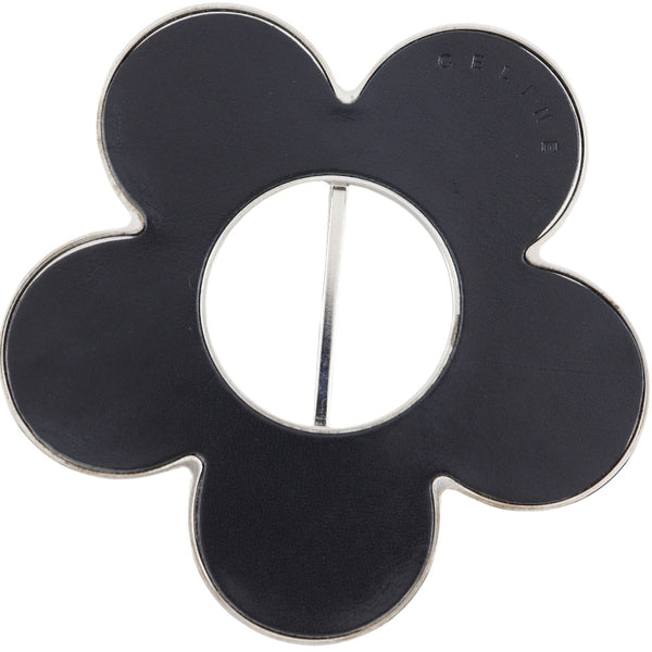 [Céline] Céline Flower Scarf Ring Metal X Le cuir argent / farine noire