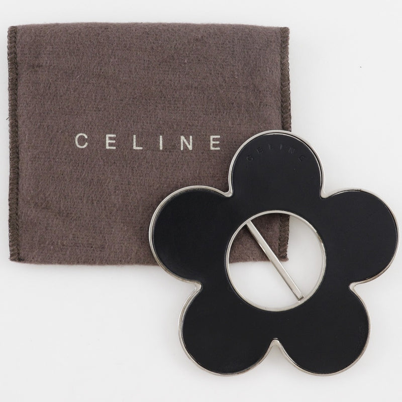 [Céline] Céline Flower Scarf Ring Metal X Le cuir argent / farine noire