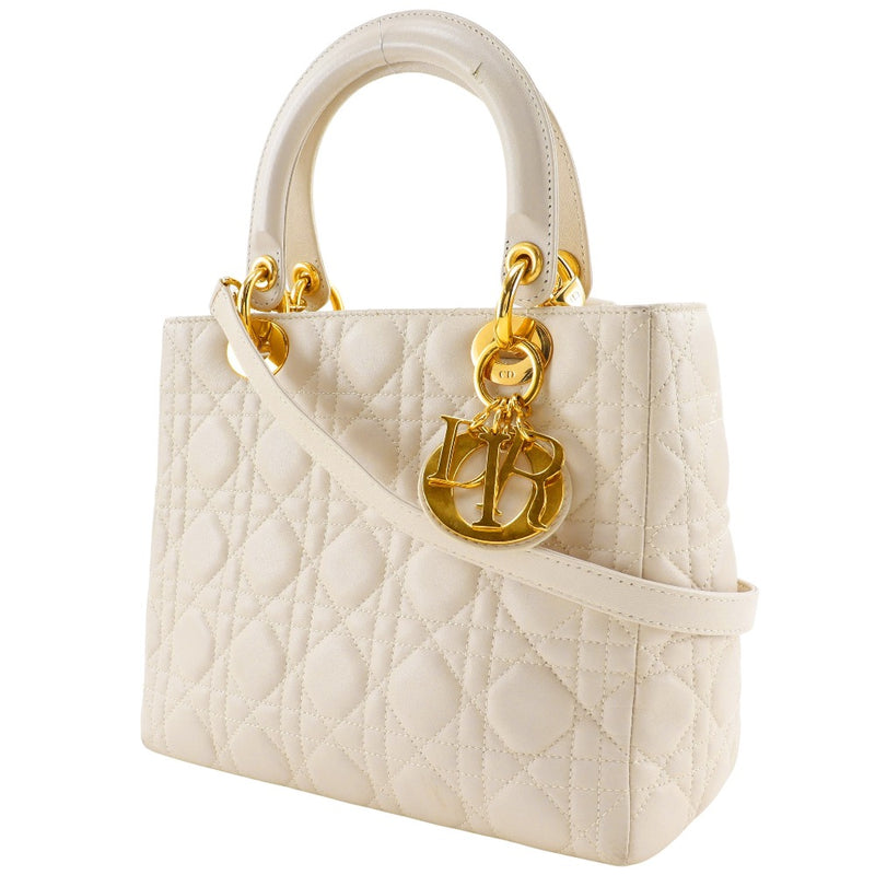 [DIOR] Christian Dior Ladies Dior Handbag Kanage 2way Shoulder Beshive Leather Beige Shoulder Handbag 2way A5 패스너 레이디 디올 숙녀