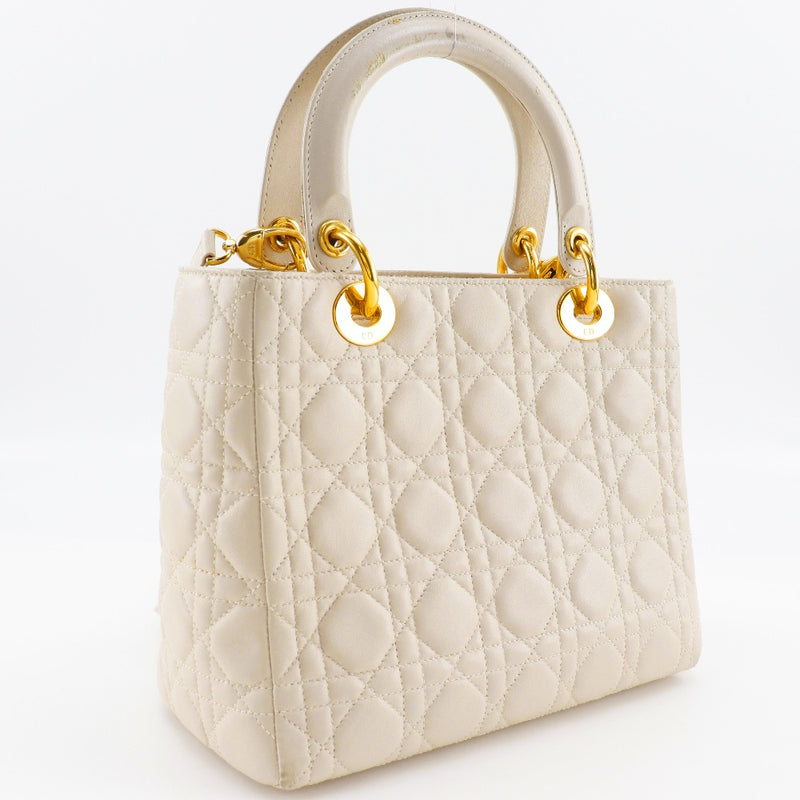 [DIOR] Christian Dior Ladies Dior Handbag Kanage 2way Shoulder Beshive Leather Beige Shoulder Handbag 2way A5 패스너 레이디 디올 숙녀