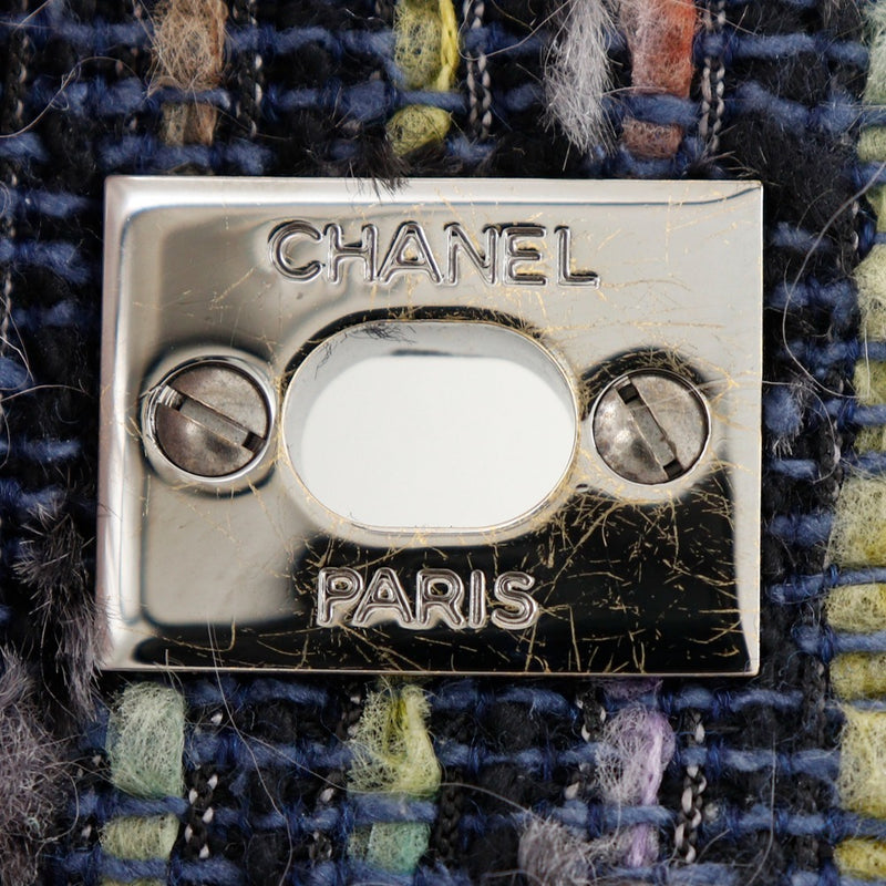 [Chanel] Chanel Chanel Spolder Sac à bandoulière double chaîne tweed x lapin fourrure rose / bleu serrure de serrure de chaîne d'éouélettes