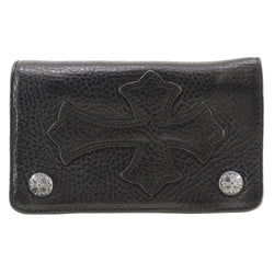 [Chrome Hearts] Chrome Hearts 1 Zip Cross Button Bi-Fold Wallet Cemetary Cross Patch Leather Black Snap button 1 Zip Cross Button Unisex