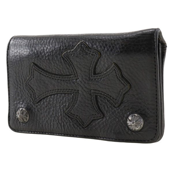 [Chrome Hearts] Chrome Hearts 
 1个Zip Cross Button Bi -Fold Callet 
 公墓交叉补丁皮革黑色快照按钮1邮政编码