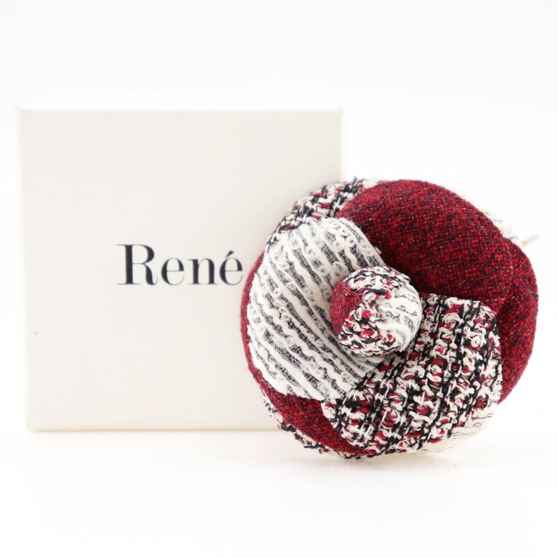 [RENE] Rene Flower Brooch Tweed Red/White Flower Approximately 7.4g Flour Ladies A Rank