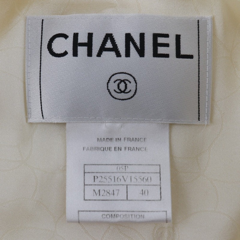 【CHANEL】シャネル
 ノーカラージャケット スーツ
 スパンコール 05P P25516/P25517 ツイード オフホワイト No color jacket レディース