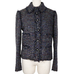 [Chanel] Chanel 
 Chaqueta a medida de la estrella 
 05A Tweed Navy Star Botón Damas A-Rank