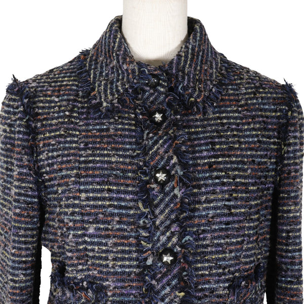 [CHANEL] Chanel Star button Tailored Jacket 05A Tweed Navy STAR Button Ladies A-Rank