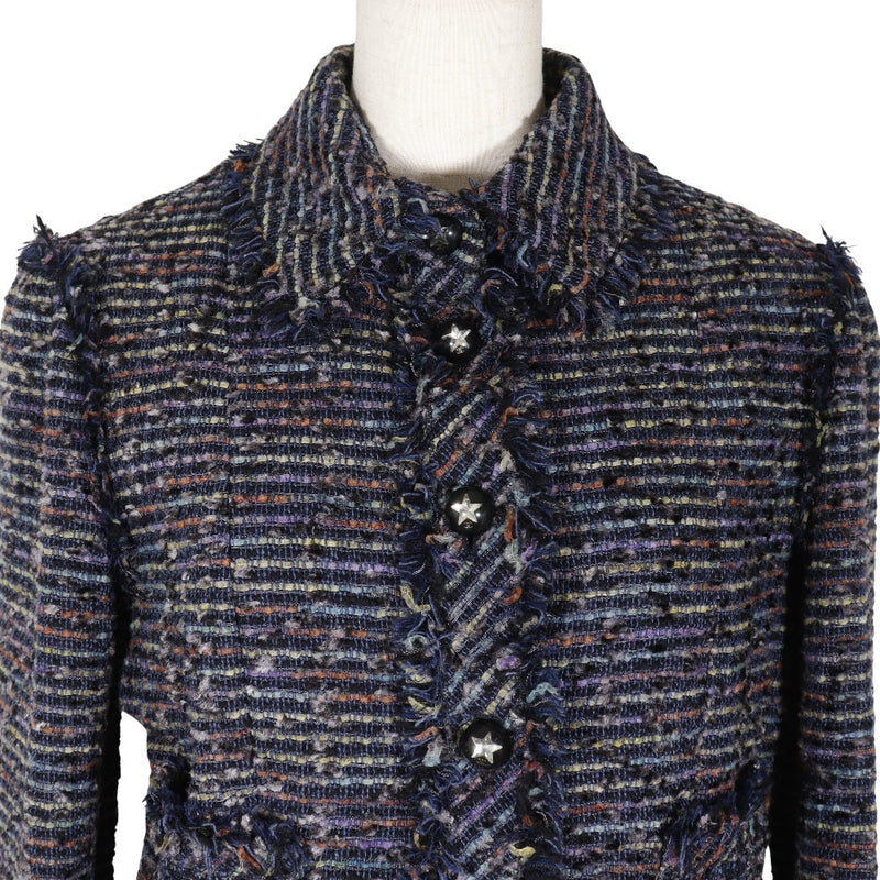 [CHANEL] Chanel 
 Star button tailored jacket 
 05a Tweed Navy STAR Button Ladies A-Rank