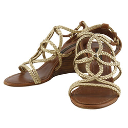 [Louis Vuitton]LOUIS VUITTON Wedge Sole Sandal Leather x Wood Gold MA1122 engraved Wedge Sole Ladies