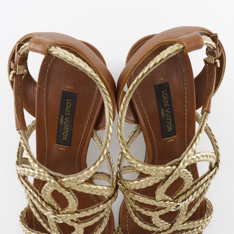 [Louis Vuitton]LOUIS VUITTON Wedge Sole Sandal Leather x Wood Gold MA1122 engraved Wedge Sole Ladies