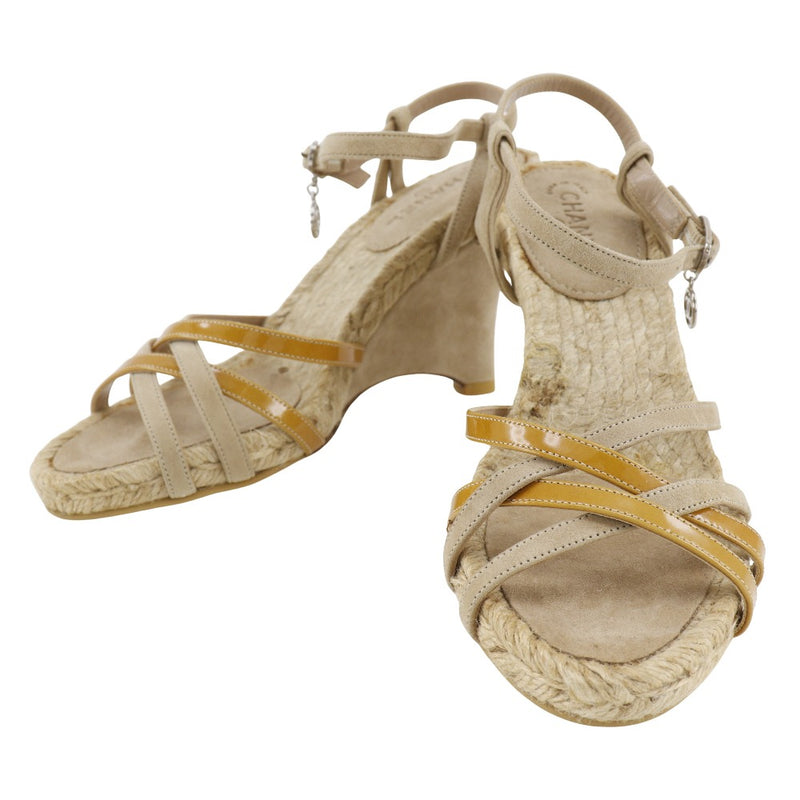 [CHANEL] Chanel COCO MarkCharm Sandal Wedge Sole Swede x Enamel Beige COCO Mark Charm Ladies