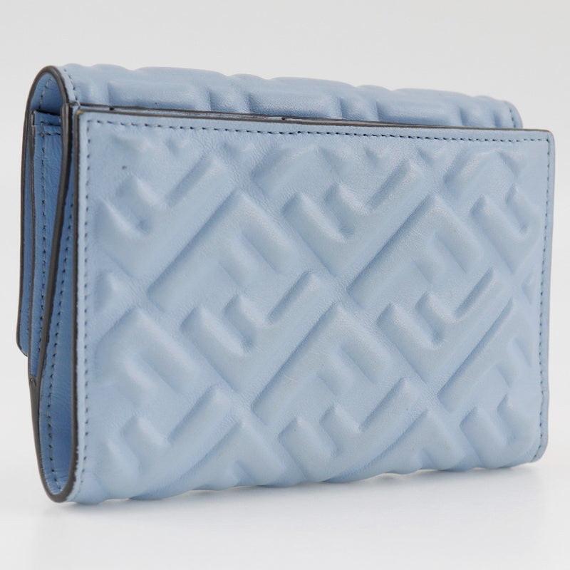 [FENDI] Fendi Midium Baguette Bi-Fold Wallet FF Emboss 8m0419 Calfskin Light blue snap button Medium Baguette Ladies