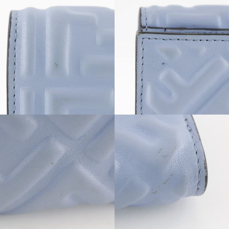 [FENDI] Fendi Midium Baguette Bi-Fold Wallet FF Emboss 8m0419 Calfskin Light blue snap button Medium Baguette Ladies