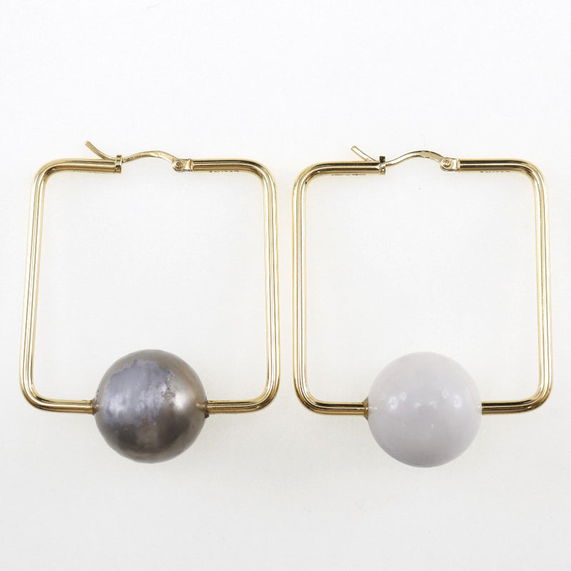 [Celine] Celine 
 Square hoop earrings 
 Gold plating x fake pearl about 17.5g SQUARE HOOP Ladies