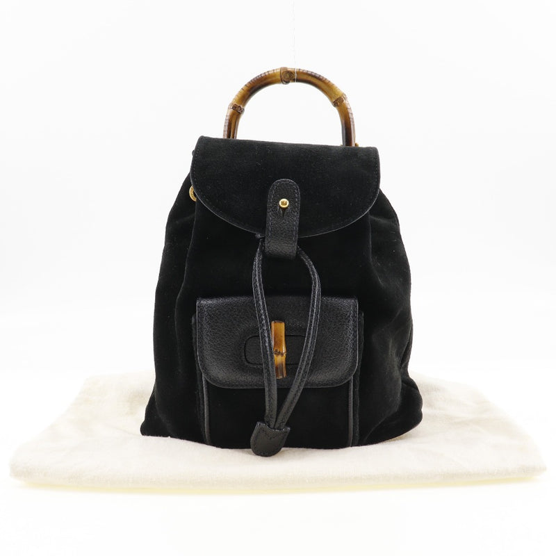 [Gucci] Gucci 
 Bambú Backpack・ Daypack 
 miniBackpack 003.2058.0030 Swedy Black Shoulder CapeSpape 2way A5 Flap Bamboo Damas