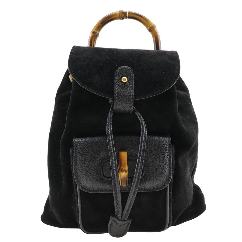 [Gucci] Gucci Bamboo Backpack・ Daypack miniBackpack 003.2058.0030 Swedy Black Shoulder CapeSpape 2way A5 Flap Bamboo Damas