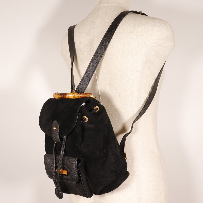 [Gucci] Gucci 
 Bambú Backpack・ Daypack 
 miniBackpack 003.2058.0030 Swedy Black Shoulder CapeSpape 2way A5 Flap Bamboo Damas