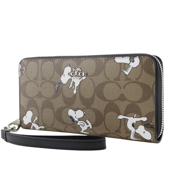 【COACH】コーチ
 ピーナッツコラボ スヌーピー  長財布
 シグネチャー C4596 PVCコーティングキャンバス 茶 ファスナー Peanuts collaboration Snoopy レディースAランク