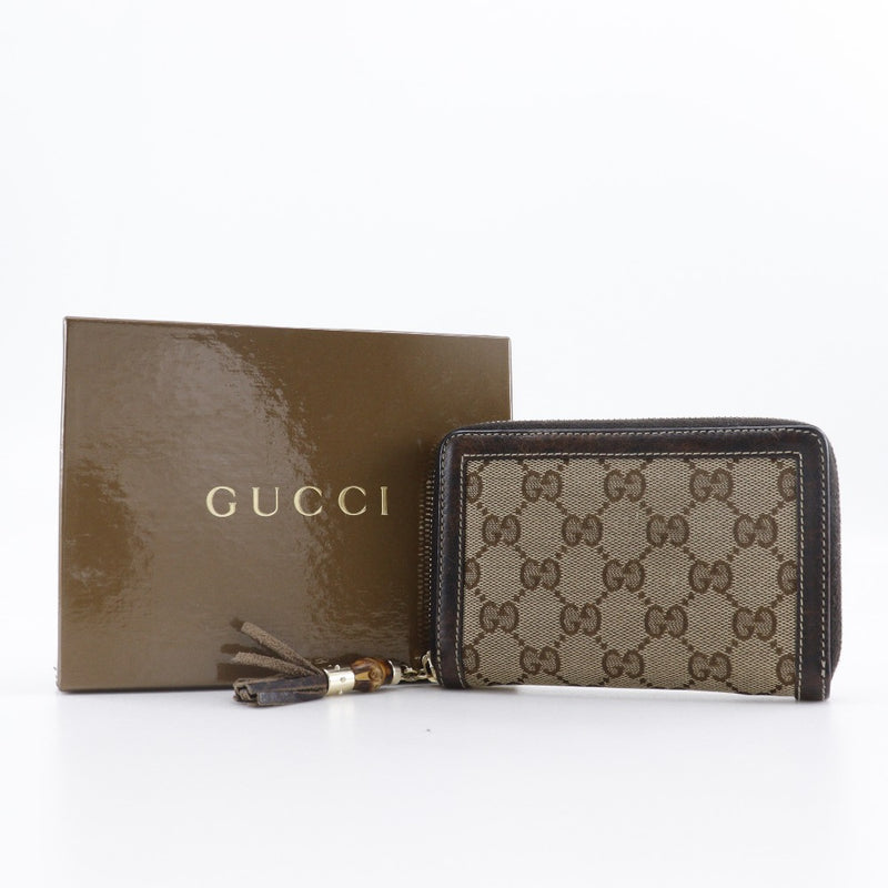 【GUCCI】グッチ
 ラウンドファスナー 二つ折り財布
 バンブー 224256 GGキャンバス 茶 ファスナー Zip Around ユニセックス