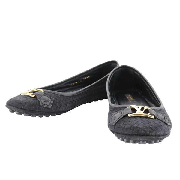 [Louis Vuitton] Louis Vuitton 
 LV Logo Ballet Shoes 
 Ballerine plate Swed Black FA0112 Log LoGraved Logo Mesdames