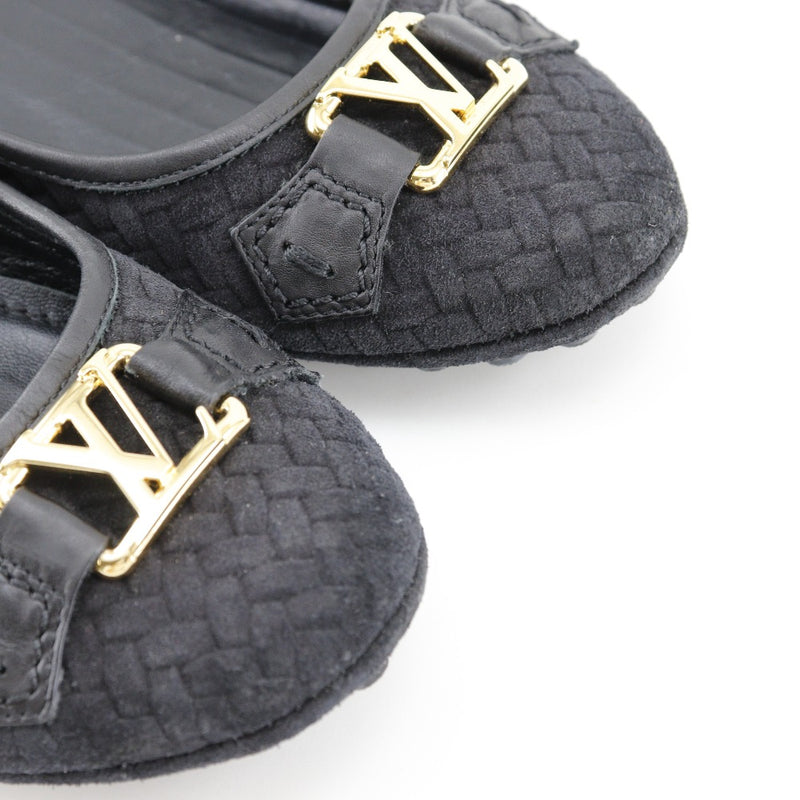 [Louis Vuitton]LOUIS VUITTON LV Logo Ballet Shoes Flat Ballerina Swed Black FA0112 Engraved Lv Logo Ladies