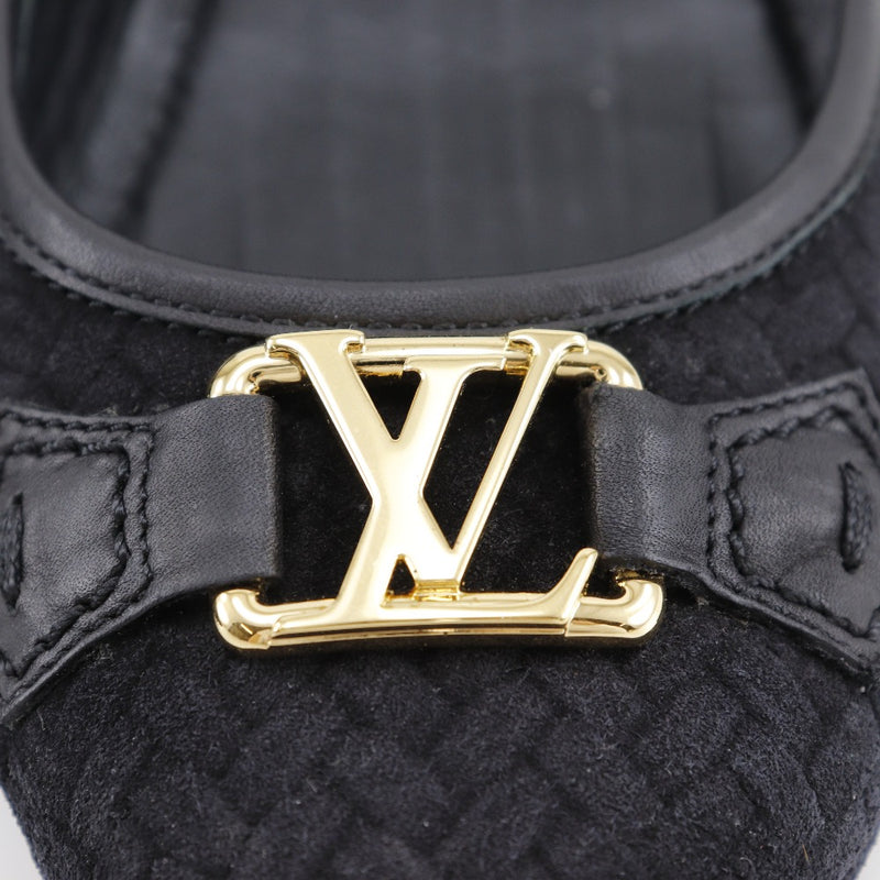 [Louis Vuitton]LOUIS VUITTON LV Logo Ballet Shoes Flat Ballerina Swed Black FA0112 Engraved Lv Logo Ladies