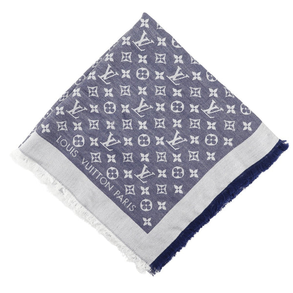 [Louis Vuitton]LOUIS VUITTON Shawl Monogram Denim Shawl Stall M71376 Silk Blue CC0169 engraved Shawl Monogram Denim Ladies A-Rank