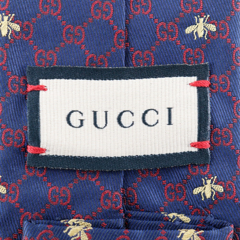 [GUCCI] Gucci 
 Interlocking G tie 
 Bee Silk Navy/Red Interlocking G Men's A Rank
