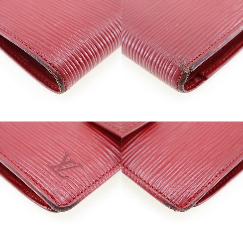 [Louis Vuitton]路易威登 
 Portobier紧凑型双折钱包 
 M63557 Epireather Castillian红色红色MI0946邮票快照按钮港口钢筋紧凑型女士B级