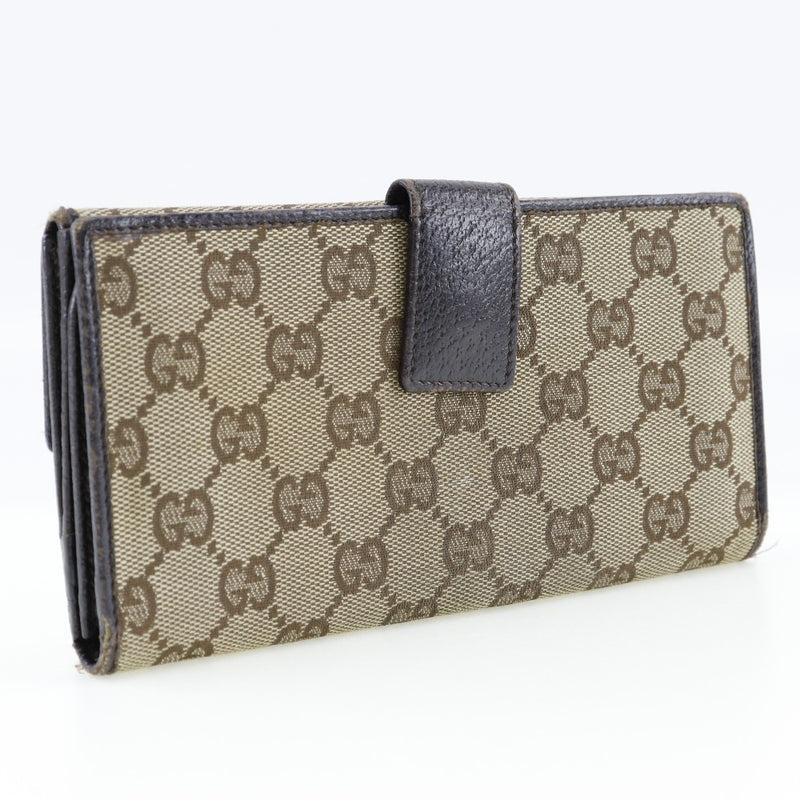 [GUCCI] Gucci 
 long wallet 
 112715 GG Canvas tea Snap button Ladies B-Rank