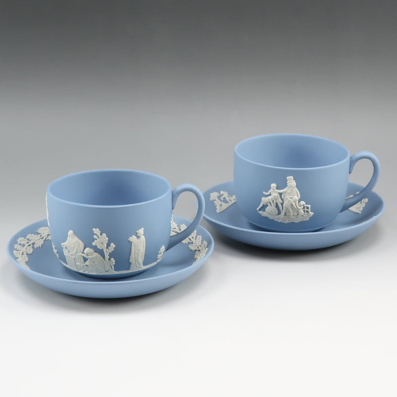 [Wedgwood] Wedgwood 
 vaisselle bleu pâle en jaspe 
 Tasse & soucoupe x 2 jaspe bleu pâle _Rang A