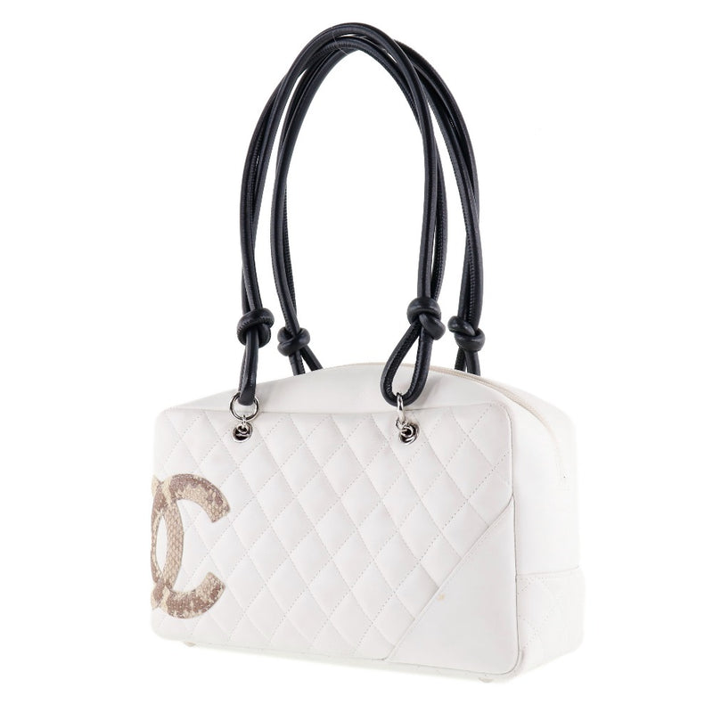[CHANEL] Chanel 
 Cambon line shoulder bag 
 Bowling bag A25171 Lambskin White Shoulder Fastener Cambon LINE Ladies