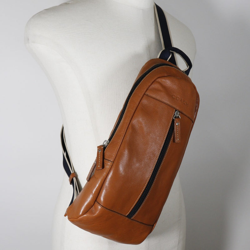 [Coach] Coach 
 Heritage Web Leather Sling Pack Shoulder Bag 
 Leather camel diagonal shoulder handbag 2way double zipper HERITAGE Web Leather Sling Pack Men's