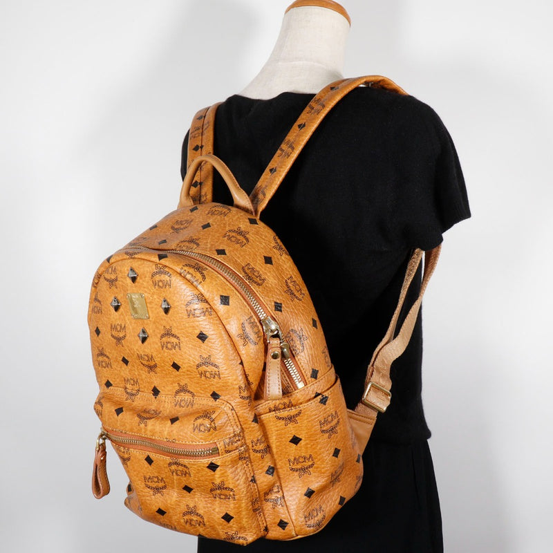 [MCM] MCM Logogram Backpack・Daypack Small Studs MMK2AVE20 PVC Brown Shoulder Handbag 2way A5 DoubleFastener Logogram Women