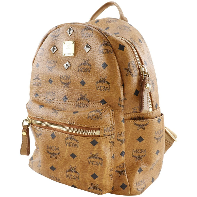 [MCM] MCM Logogram Backpack・Daypack Small Studs MMK2AVE20 PVC Brown Shoulder Handbag 2way A5 DoubleFastener Logogram Women