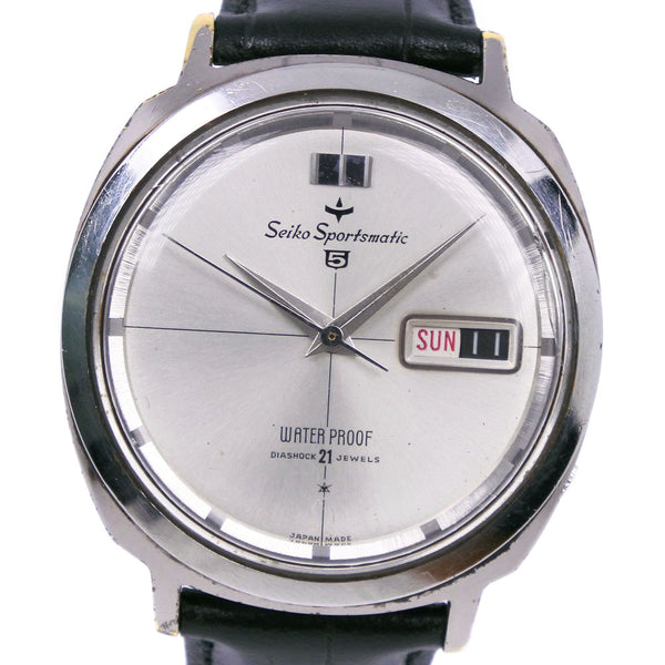 [Seiko] Seiko 
 Sports Matic 5 Relojes 
 6606-7990 acero inoxidable x cuero plateado automático plata dial deportivo 5 rank de hombres para hombres