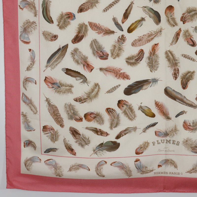 [HERMES] Hermes 
 Carre 90 scarf 
 Plumes feather silk pink carre90 ladies