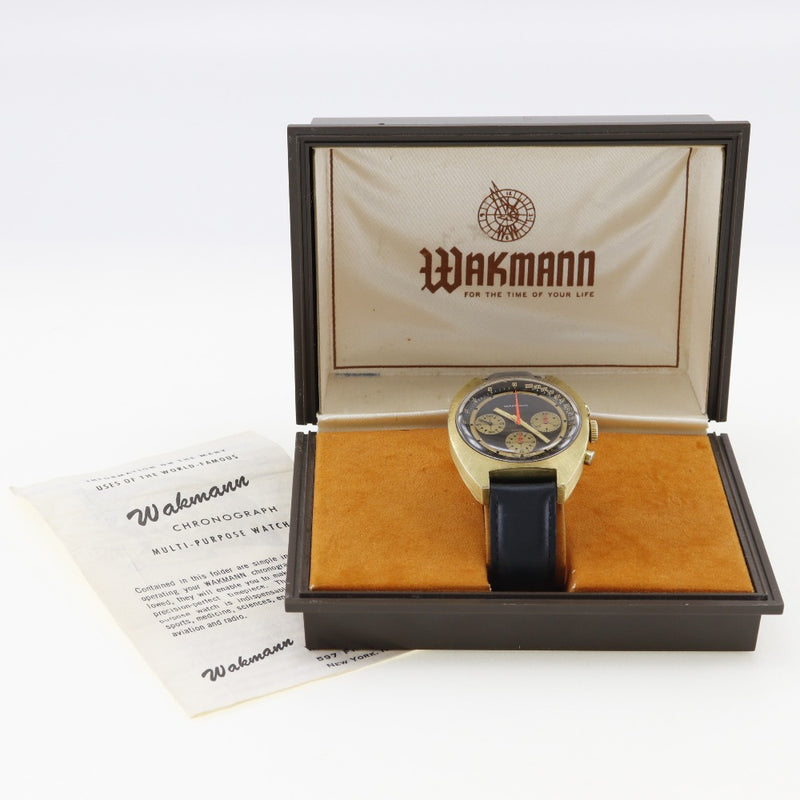 [Wakmann] Wuckman 
 Reloj Incabloc 
 Acero inoxidable x cuero cronógrafo rallado a mano dial negro incabloc hombres